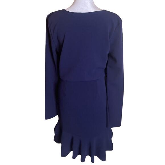 Boohoo Navy Long Sleeve Sheath Dress with Ruffle Hem Size 12 - Picture 3 of 4